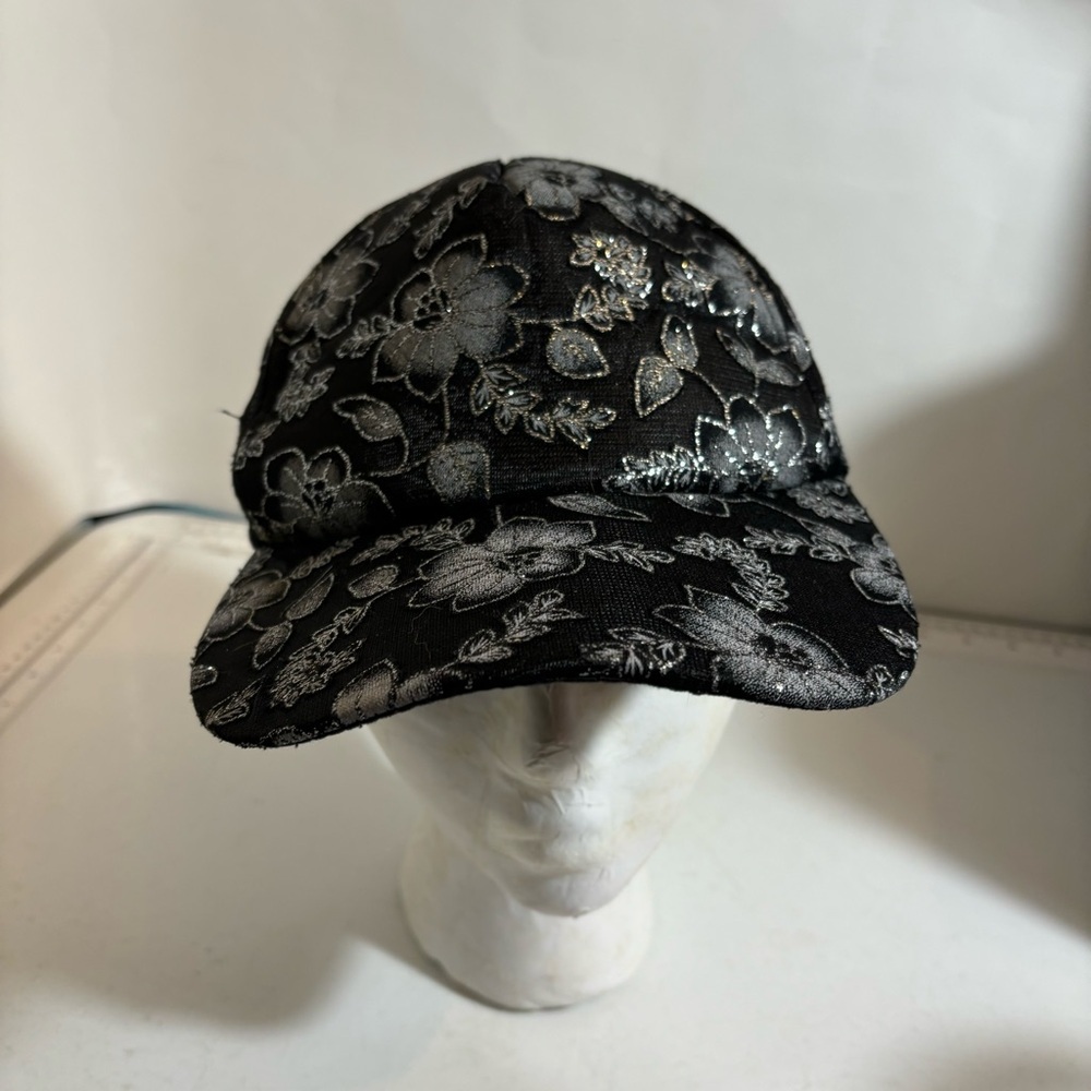 🛍️3/$30‎ women’s black floral sheer silver adjustable SnapBack baseball hat cap